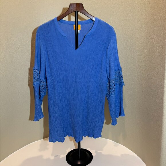 💙 Ruby Rd. Women Turquoise Tunic Boho Chic Meets Effortless Comfort - Picture 2 of 12